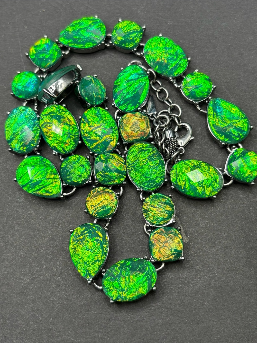 Simply Vera Vera Wang Green Iridescent Foil Glass Gunmetal Statement Necklace